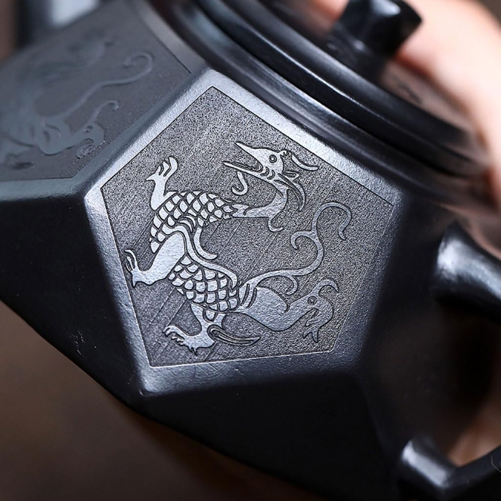 Tetera de Kung Fu Para Hacer té Tetera De Cocina Con Tapa Y Filtro, Original Barro Negro Mineral, Hecha A Mano, Bestia Mítica, Diamante Juego de Té de Cerámica