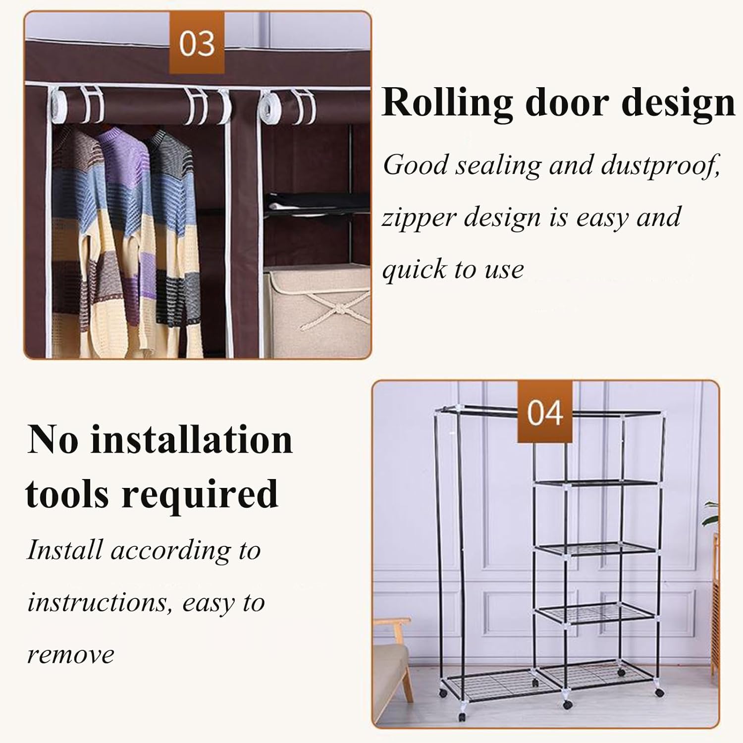 Wardrobe Portable Closet Wardrobe for Hanging Clothes Freestanding Fabric Clothing Rack On Wheels Temporary Closet for Living Room Closet