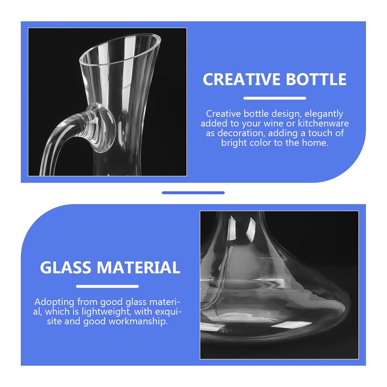 Decantador de Vino de Cristal 750 Ml Asa Diseño Simple Vidrio Transparente para Servir Vino Tinto en Hogar y Reuniones Sociales
