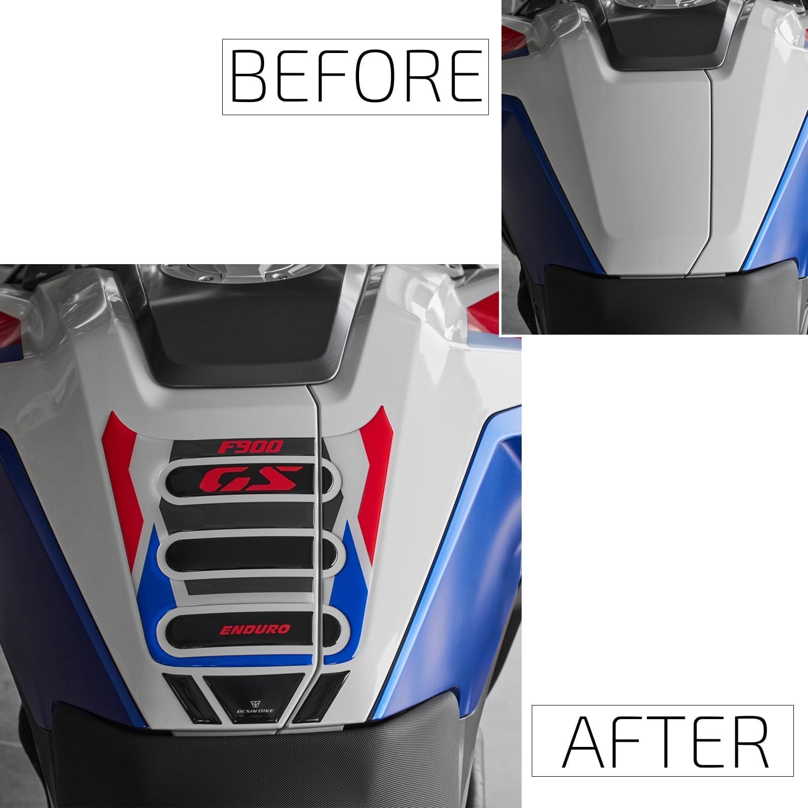 Resin Bike Adhesivos de Moto Compatibles con BMW F 900 GS 2024-2026 Trophy. Protection de Tanque de Choques y Arañazos de Moto. Pegatinas 3D Resinadas Made in Italy