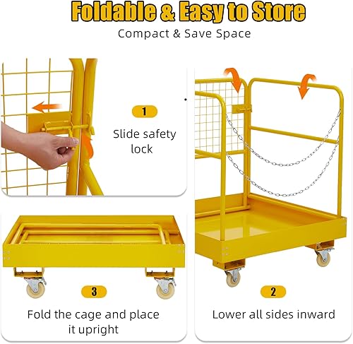 Miniatura 5 de Towallmark Jaula de seguridad para carretilla elevadora de 36 x 36 pulgadas, cesta de hombre para 1 o 2 personas, capacidad de 1200 libras,
