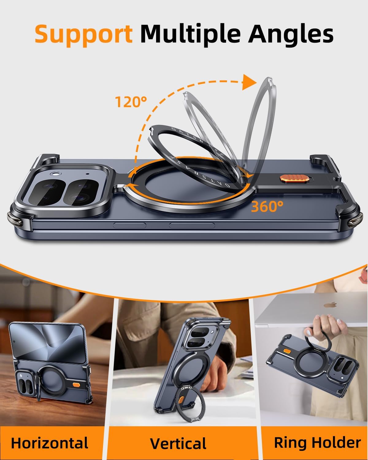 for Google Pixel 10 Pro Fold Phone Case with Magsafe,360°Rotatable Magnetic Ring Kickstand,Minimalist Bezel Less Metal Camera Lens Protective,Military-Grade Frameless Shockproof Bumper Cover