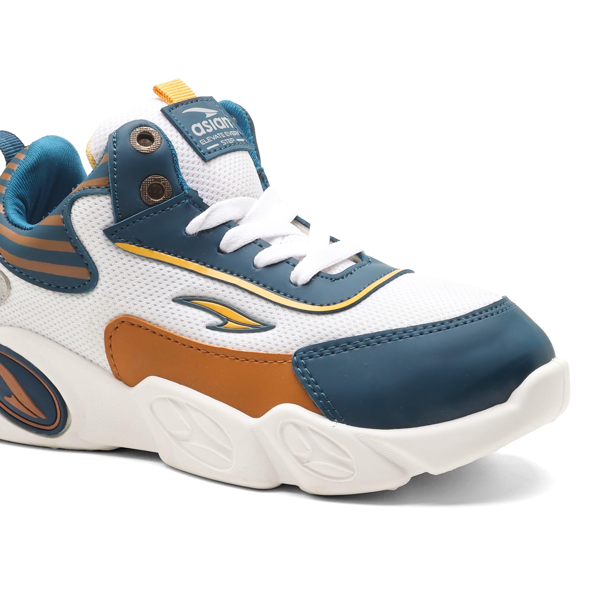 ASIAN Kids VISION-11 Stylish Casual Chunky Sneakers with Laces for Boys, Trendy and Comfortable Shoes Perfect, Walking, and Outdoor Play, Lightweight and Durable Design Suitable for Kids ( WHTTBLUTAN) -UK 13s 3