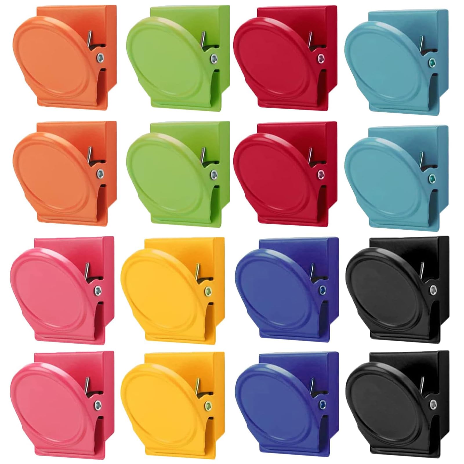 LUCTHY Fridge Magnets Clips 16pcs, Strong Whiteboard Magnets Coloured Magnetic Clips Scratch-Resistant for Kids and Adults (Color Round 16pcs)