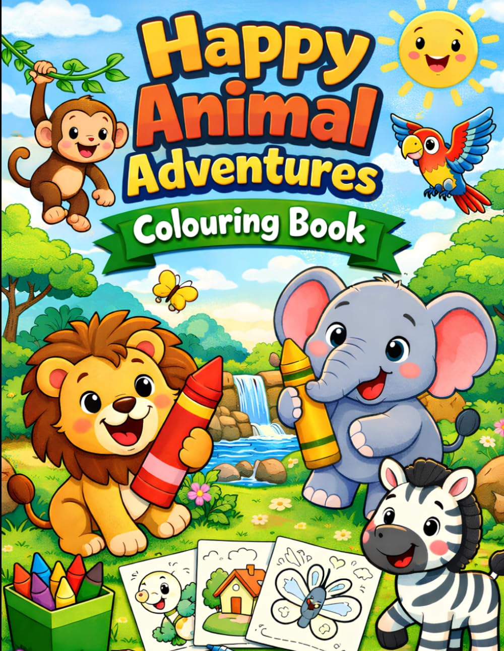 Happy Adventures Animal Coloring Book for Kids Ages 3–6: Fun and Easy Animal Illustrations for Toddlers & Preschoolers | Cute Safari, Farm & Jungle ... for Early Learning, Creativity & Relaxation