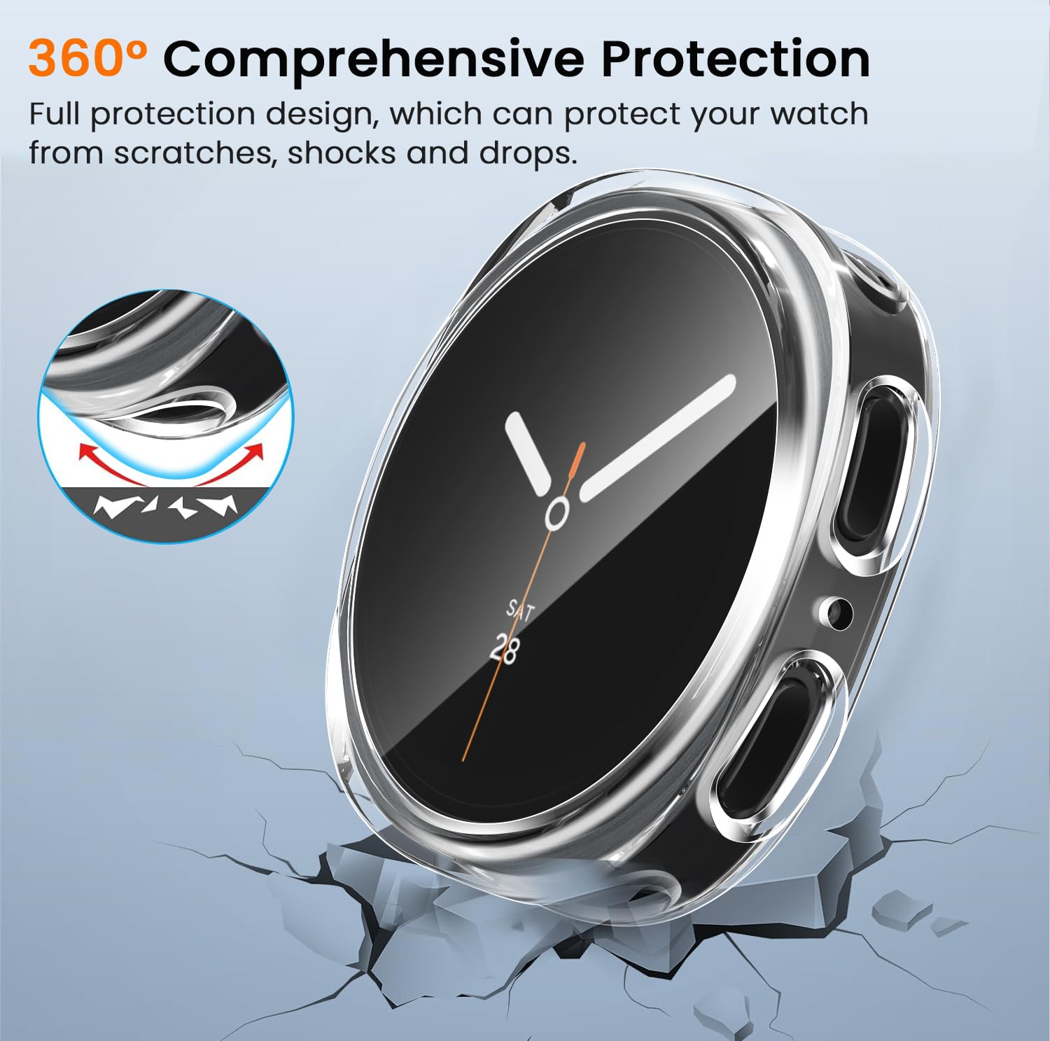 iVoler 3 szt. przezroczyste etui z osłoną ekranu do Samsung Galaxy Watch 8 40 mm, pełne zakrycie, ochrona przed zarysowaniami, ultra cienkie, miękkie etui TPU, przezroczyste