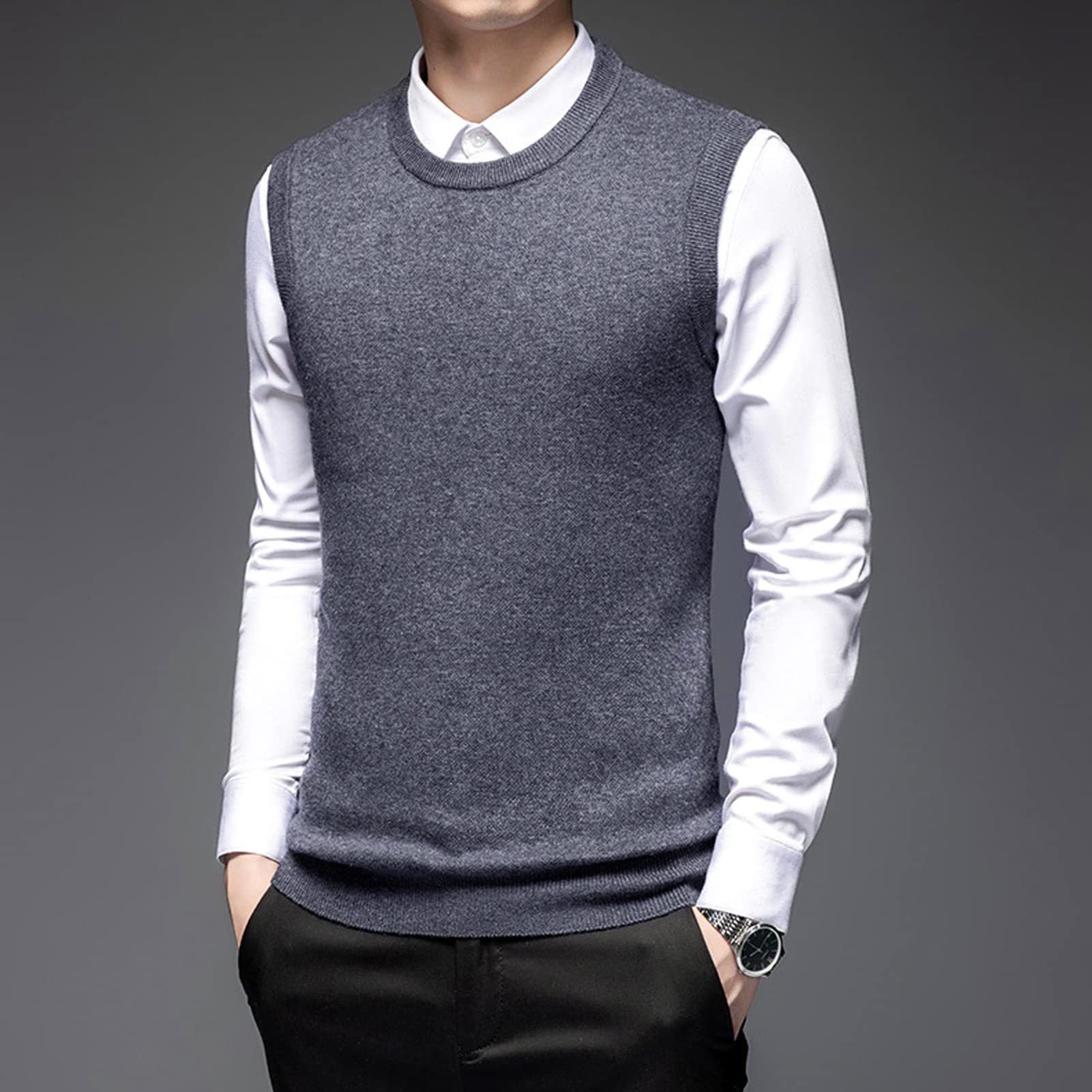 Chaleco Suéter para Hombre Suéter Sin Mangas con Cuello En V Caliente Jersey Otoño Invierno Negocios Casual De Chaqueta Pullover De Punto De Cárdigan Tops Light gray-170