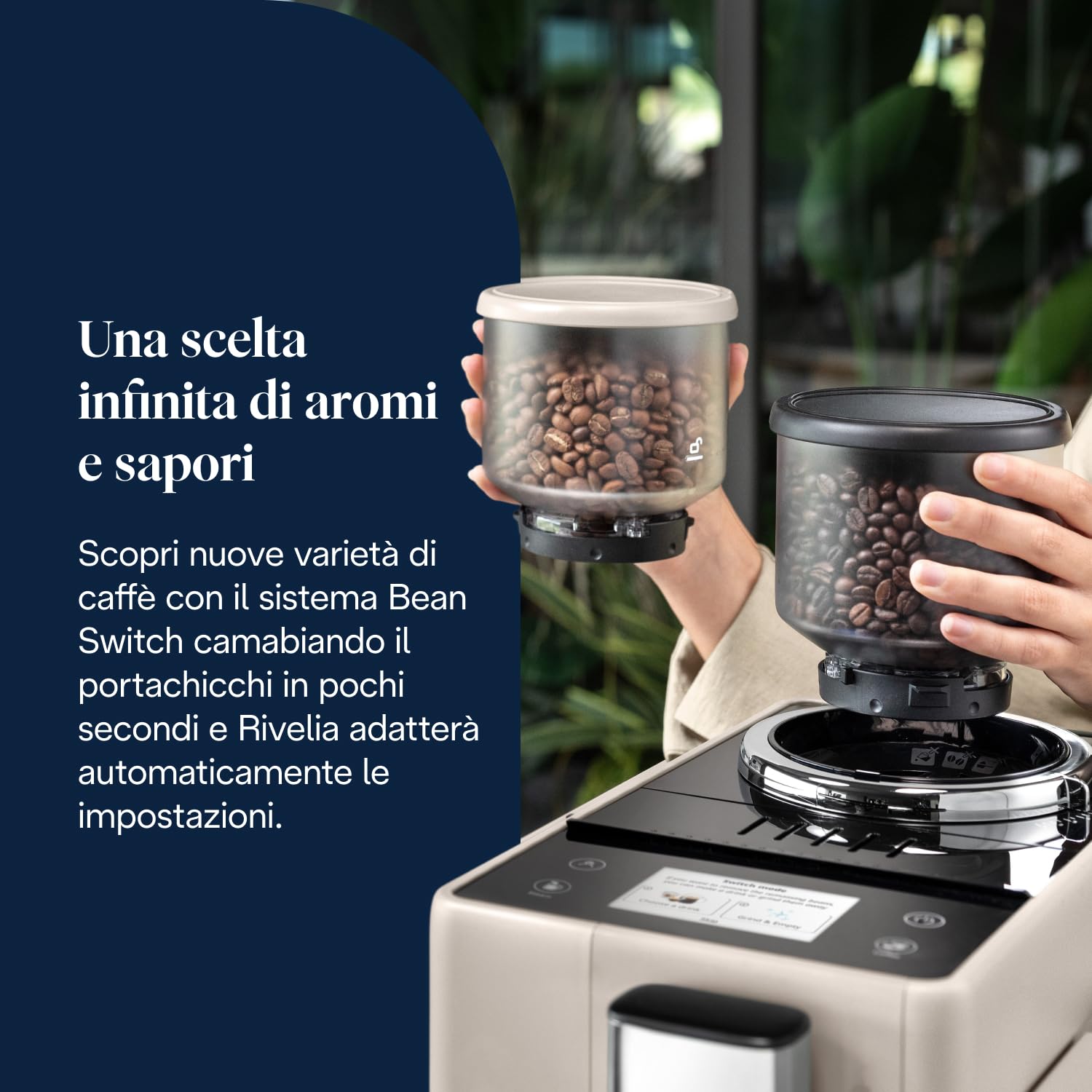 De’Longhi Rivelia – Perfetto Macchina da Caffè Automatica, Montalatte Classico, 8 Bevande in un Solo Tocco, Display Touch a Colori, Contenitori Chicchi di Caffè Intercambiabili, Beige (EXAM440.35.BG)