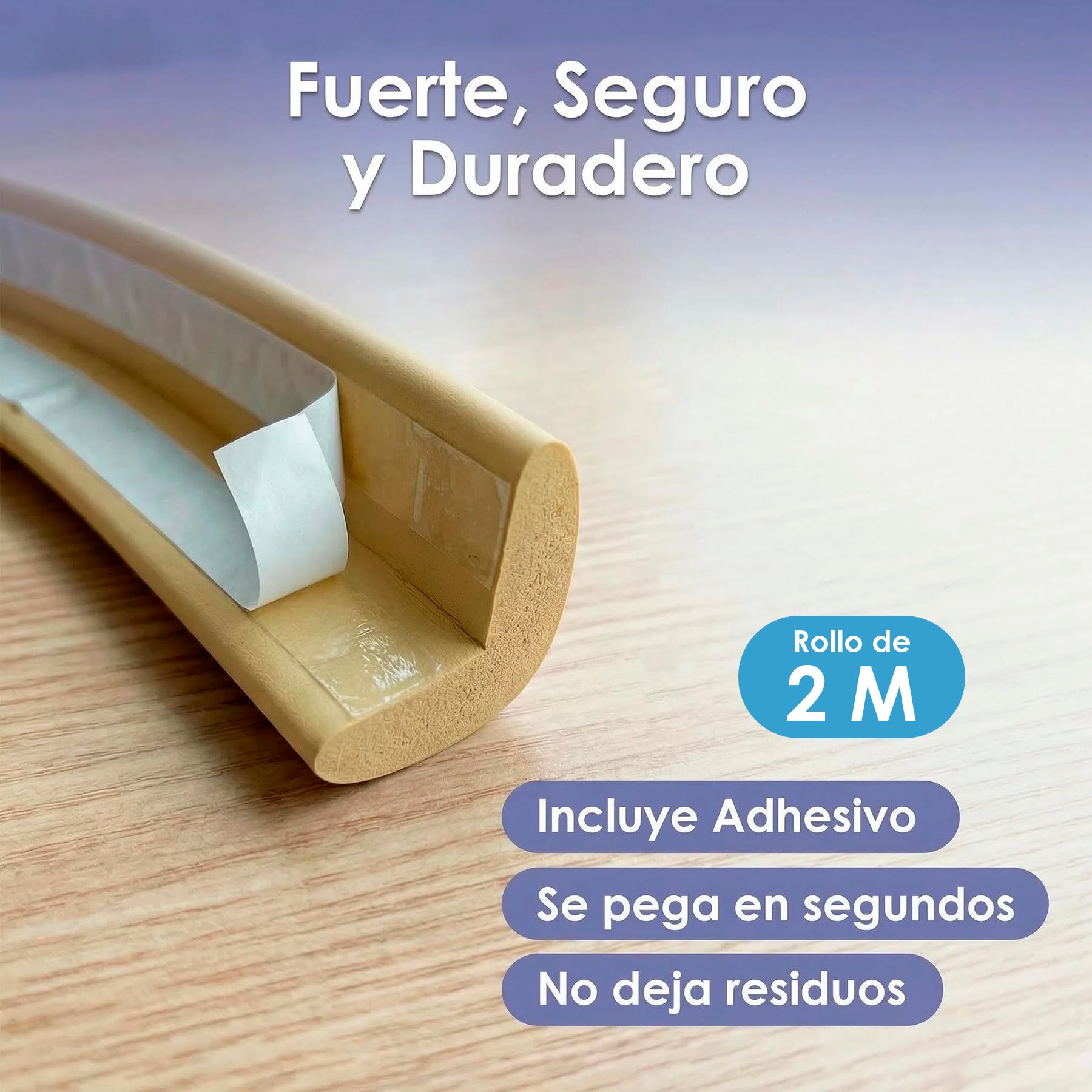 Protector de Bordes Bebé 2 Metros – Protector Bordes Mesa y Muebles con Espuma Antigolpes – Protector Esquinas Bebé con Adhesivo Fuerte – Seguridad Infantil para Mesas, Estanterías y Camas (Beige) — view 5