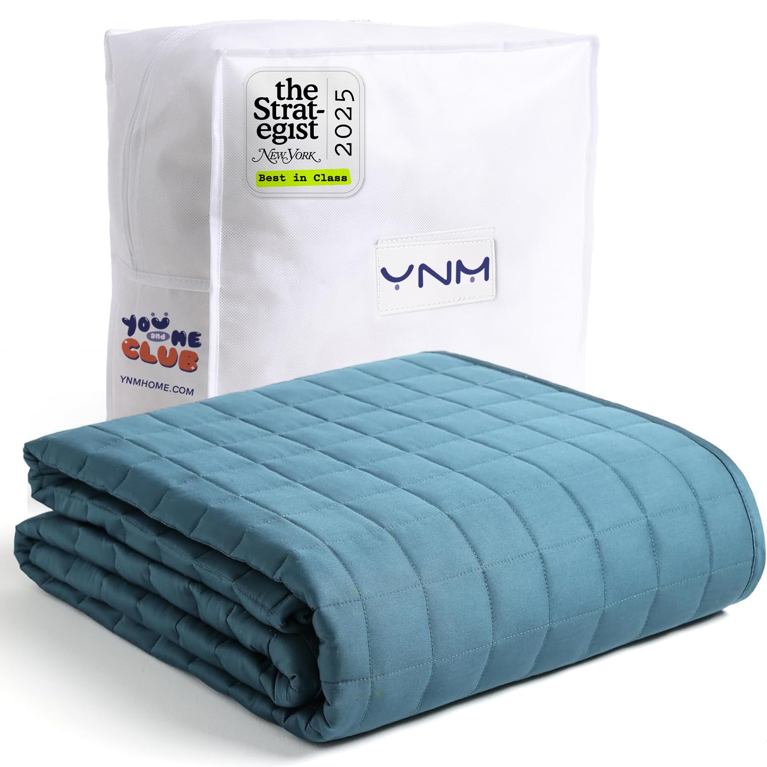 YnM Exclusive 30 lbs Weighted Blanket, Extra Heavy Organic Long Stapled Cotton Bed Blanket for Two Persons, Ideal for Queen or King Bed (88x104 Inches, 30 Pounds, Peacock/Grey Reversible)