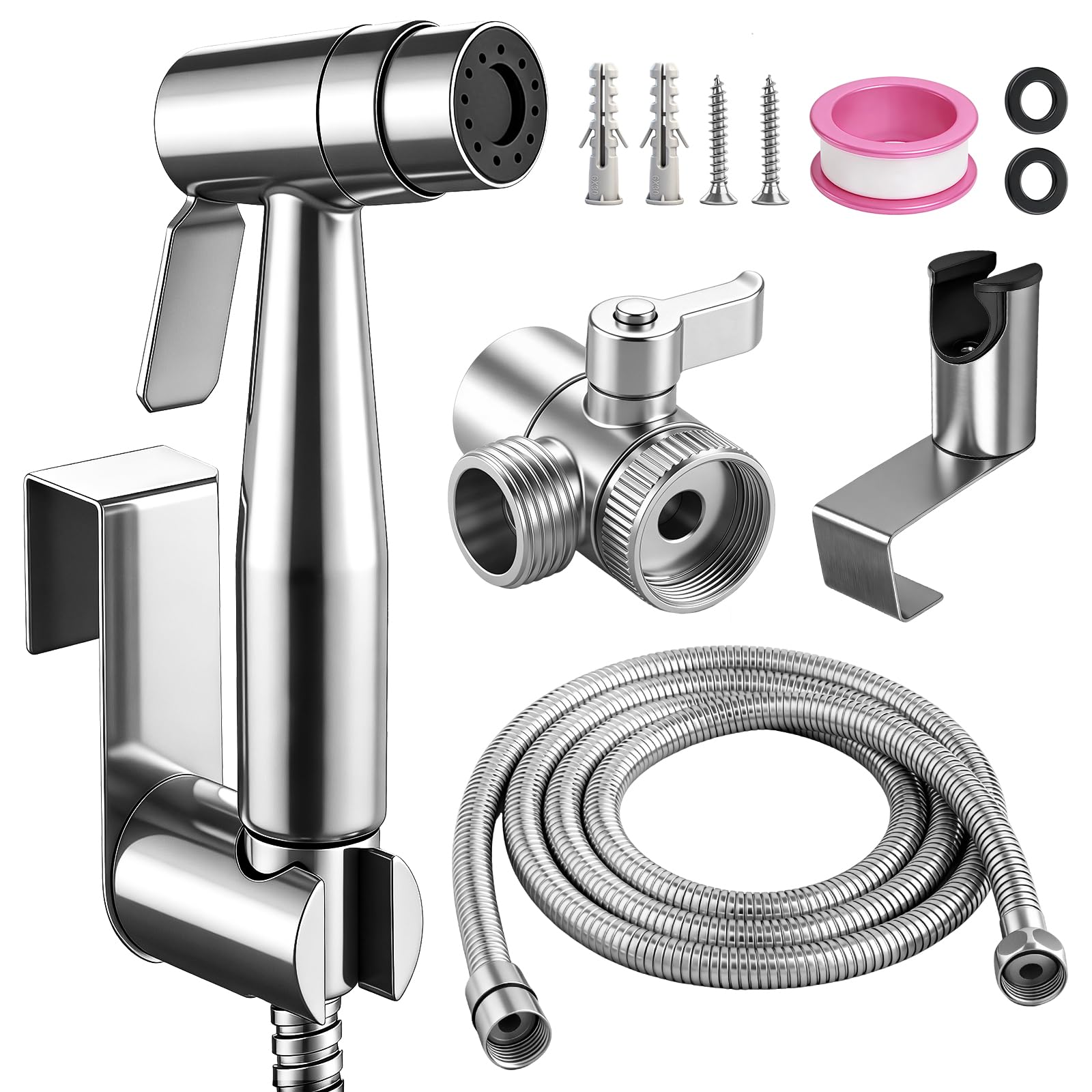 Ensemble de Douchette à Main pour Bidet en Acier Inoxydable avec Tuyau, Embout de Bidet pour Douche, Toilettes, Nettoyage des Couches et Bain des Animaux Domestiques