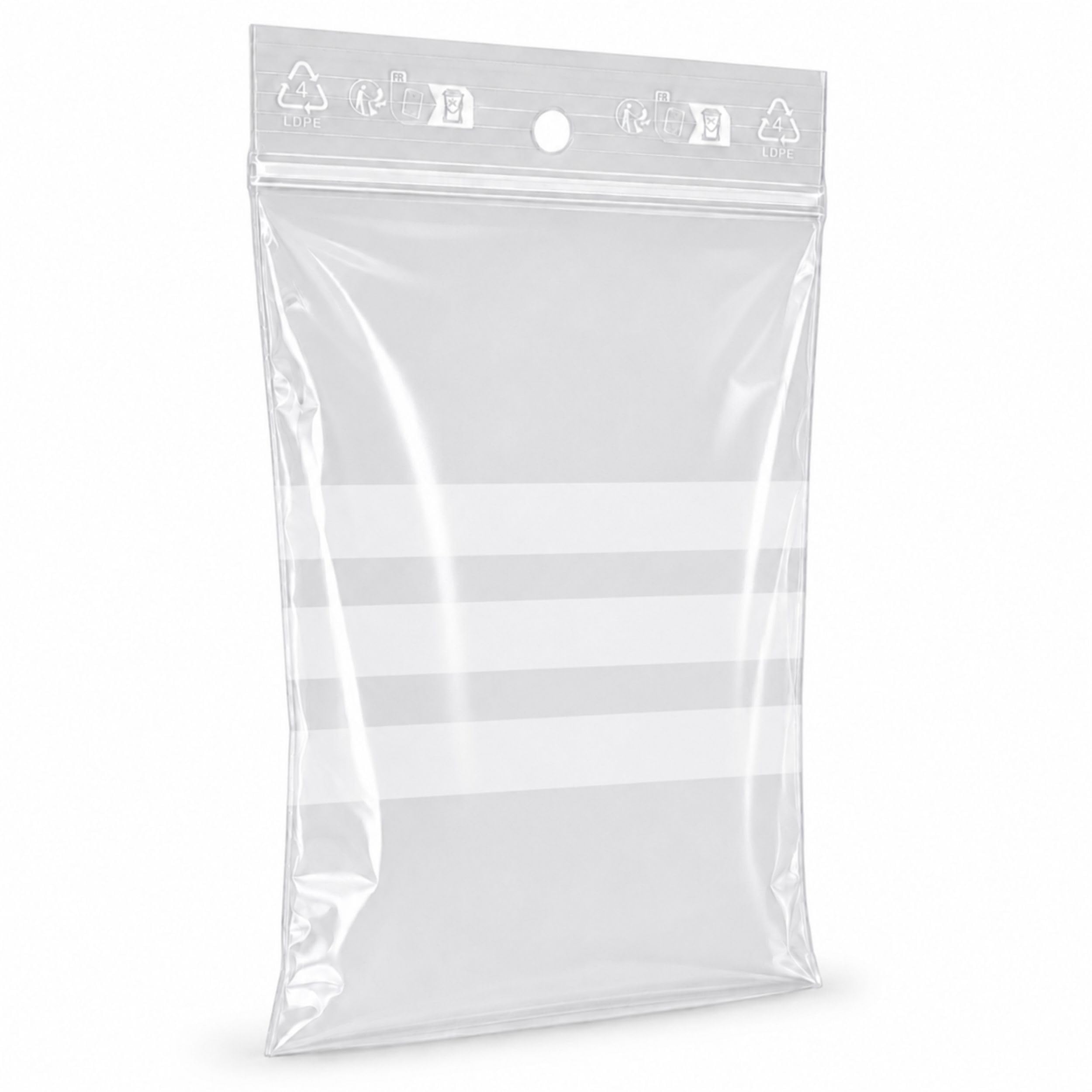 PACKY - Zip Beutel 10x15 cm - 1000 Stück - Druckverschlussbeutel 3 Streifen - Transparent