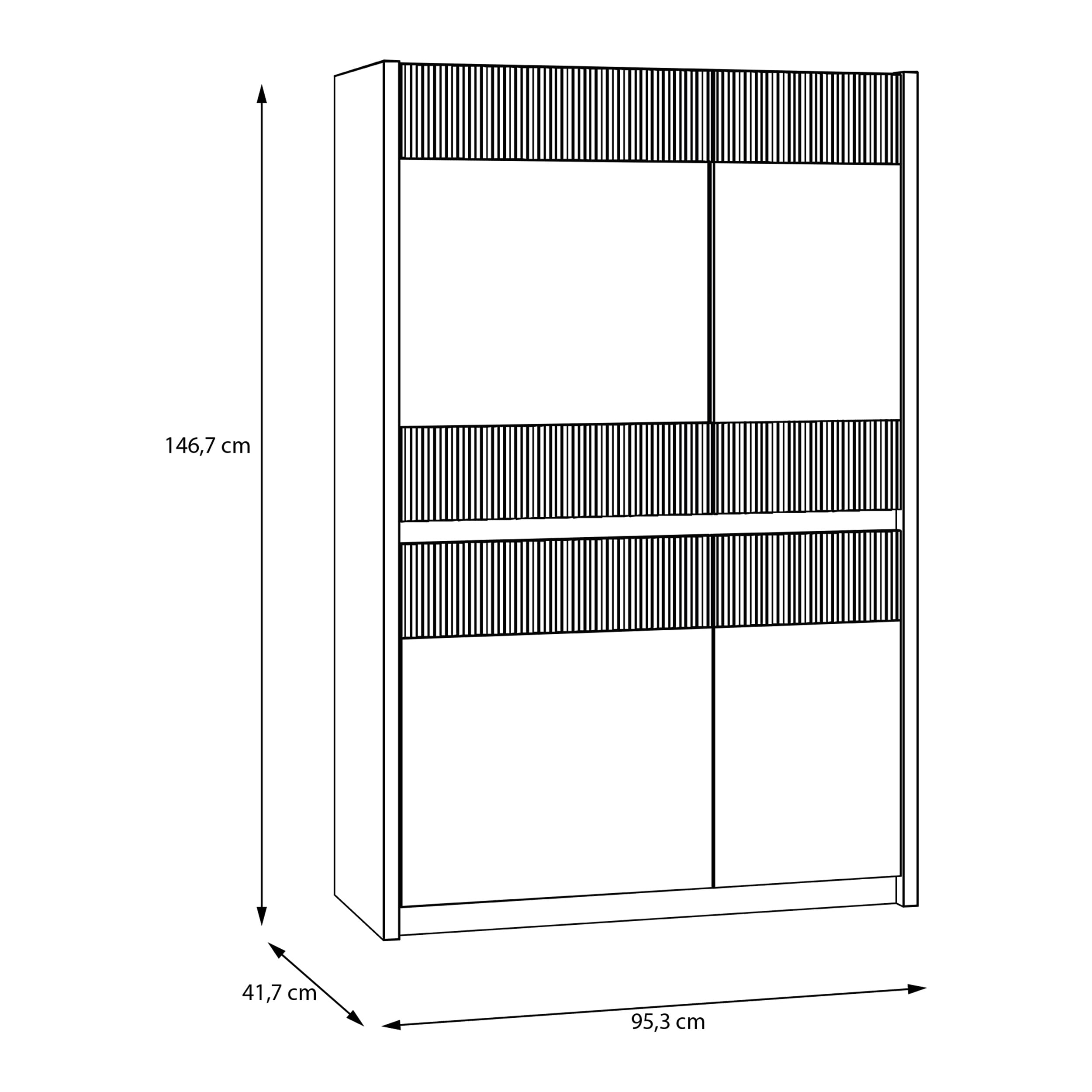 Forte Oak SQUERE Vitrine 90 100, Elegante Wohnzimmervitrine mit 4 Türen und Beleuchtung, Holzwerkstoff, Mauvella Eiche Holzdekor/Sand, 95,3 cm breit x 146,7 cm hoch x 41,5 cm tief