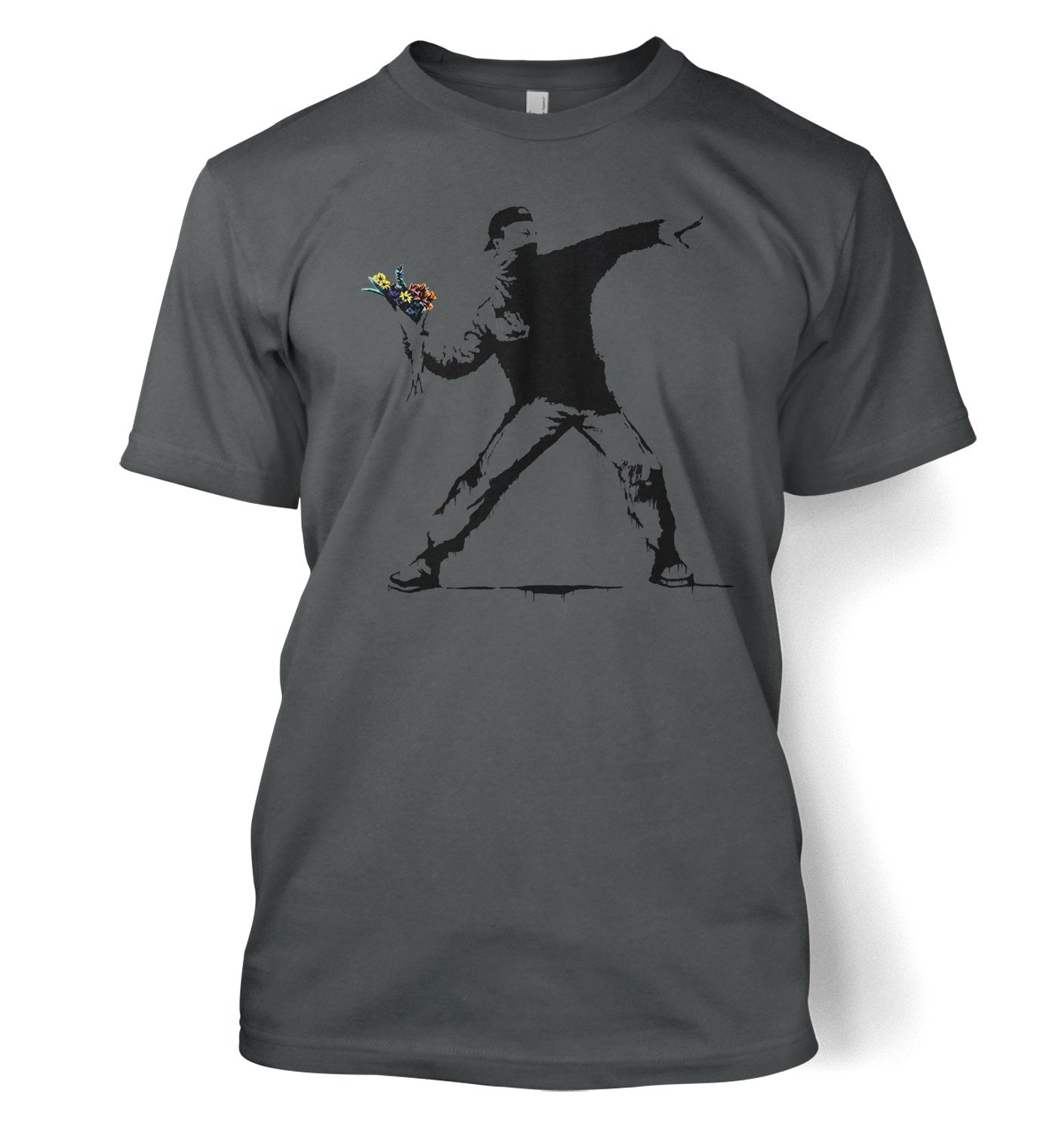 Banksy By Big Mouth Men's Charcoal Banksy Love Is In The Air T-Shirt - Large (42/44")