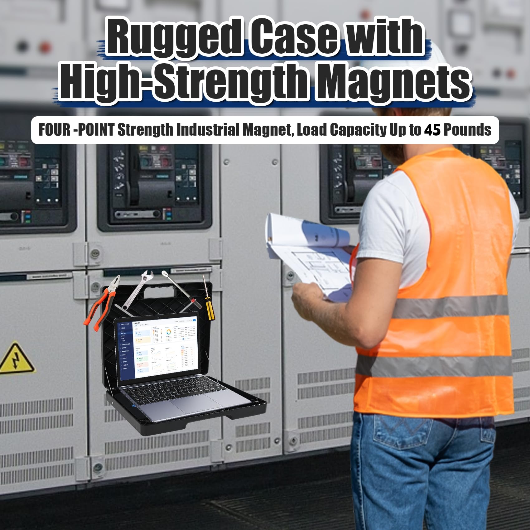 Magnetic Laptop Stand Portable Workstation with 4 Super Magnets w45lb Capacity Magnetic Toolbox Hands Free Workstation Attach to HVAC Trucks Walls Poles etc product thumbnail 6