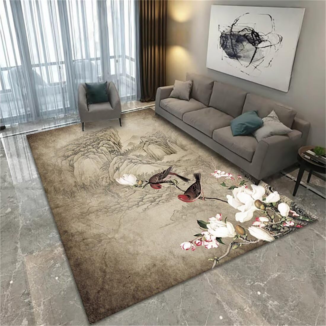 Tapis insonorisé anti poussière style oriental rose lavable pour canapé