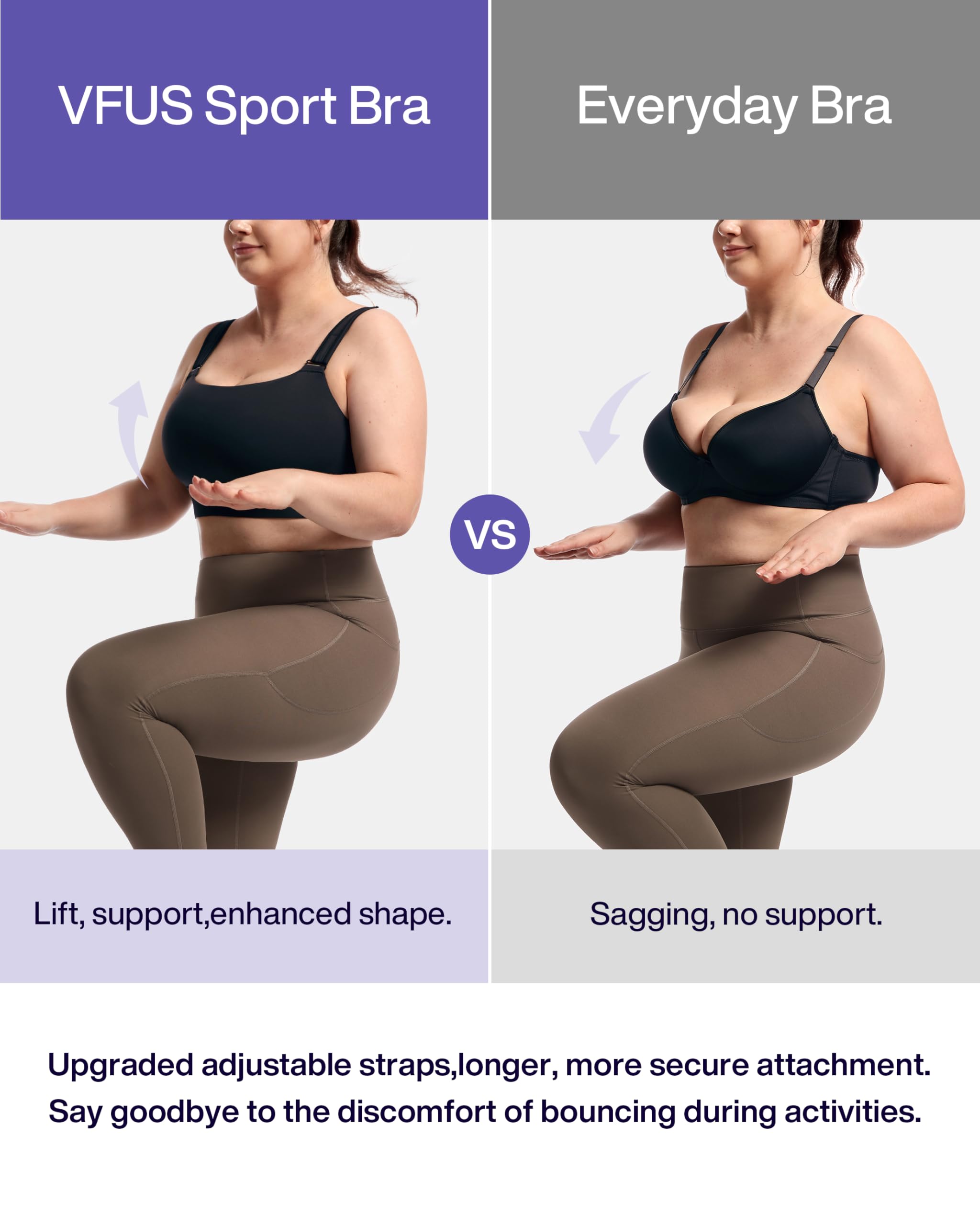 Sujetador Deportivo para Mujer, sin Varillas, Ajustable, Soporte Medio-Alto, Uso Diario, para Busto Grande, Talla Grande, con Almohadillas extraíbles, Polvo de Carbono, XXL