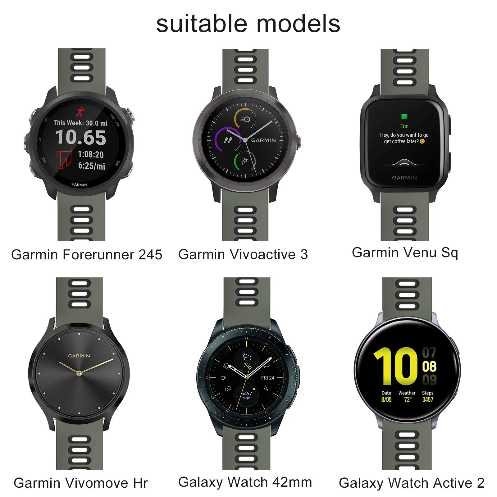 OVERSTEP Compatibile Vivoactive 3 Cinturino 20mm Morbido Silicone Vivoactive 3 Cinturino di Ricambio per Venu Sq/Galaxy Active 2/Forerunner 245/645 Music/Vivomove HR