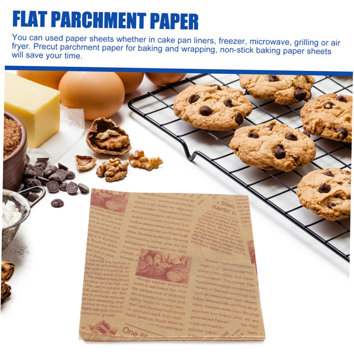 Papel de Hornear Antiadherente y Resistente al Aceite 200 Hojas | 38 X 28cm, para Envolver Galletas y Pan, Formato Papel para Uso en Cocina