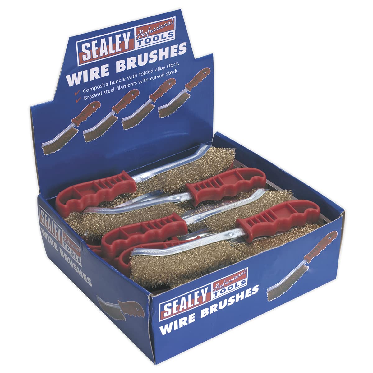 Sealey WB05DB24 Wire Brush Brassed Steel Plastic Handle Display Box Of 24