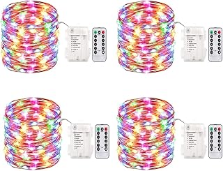 LEDIKON 2 Pack Multi Color LED Rope Lights Battery Powered,Waterproof 33ft 100 LED Dimmable Outdoor Fairy String Lights,Firefly Lights Remote Control with Timer for Christmas,Patio,Party,Unicorn Decor