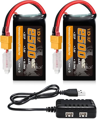 Batería Lipo 2S 2500mAh 7.4V 80C Alta tasa de descarga Shorty Pack Baterías RC con enchufe XT60 Fit para RC Avión FPV Quadcopter Helicóptero Drone