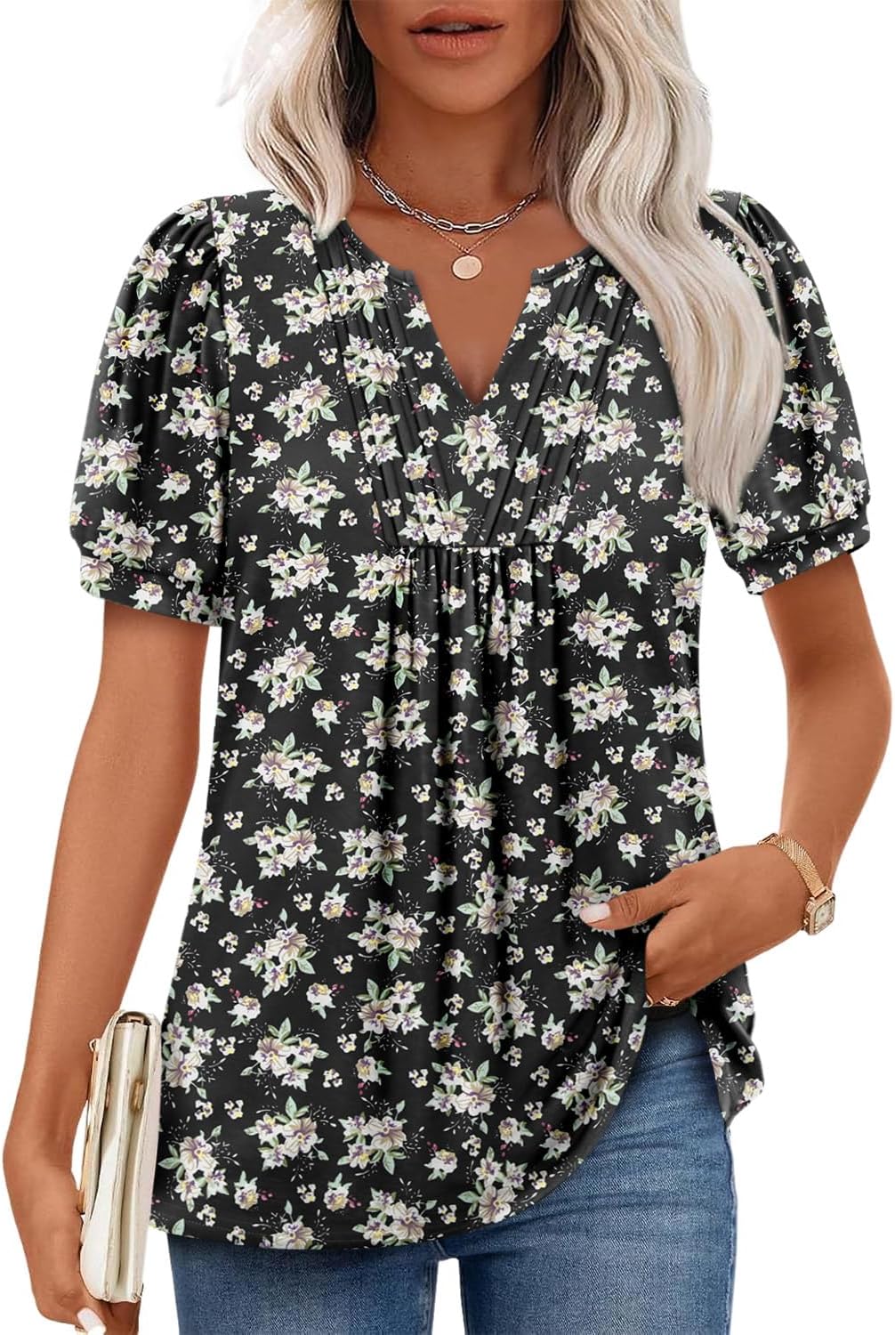 Angerella Womens Tops Dressy Casual V Neck Short Sleeve Shirts Summer Loose T Shirts Trendy Tunic Tops