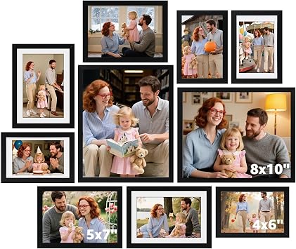 Giftgarden 10 Pack Picture Frame Set for Wall Collage, Multi Sizes Photo Frame for Wall or Tabletop Display, Including 2pcs 8x10, 4pcs 5x7, 4pcs 4x6, Black