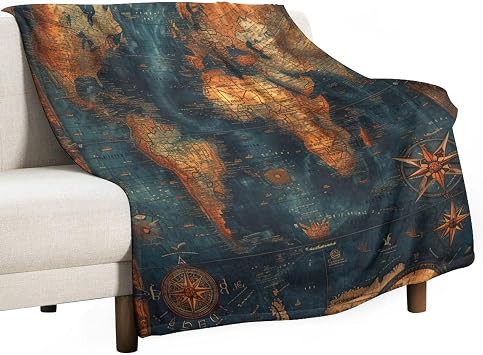 Natural Physical Map Flannel Fleece Blanket, World Map Throw Blankets, Cozy Fuzzy Warm Bed Blanket, Educational Printed Blanket for Couch Bed Sofa Travel 50"x60"