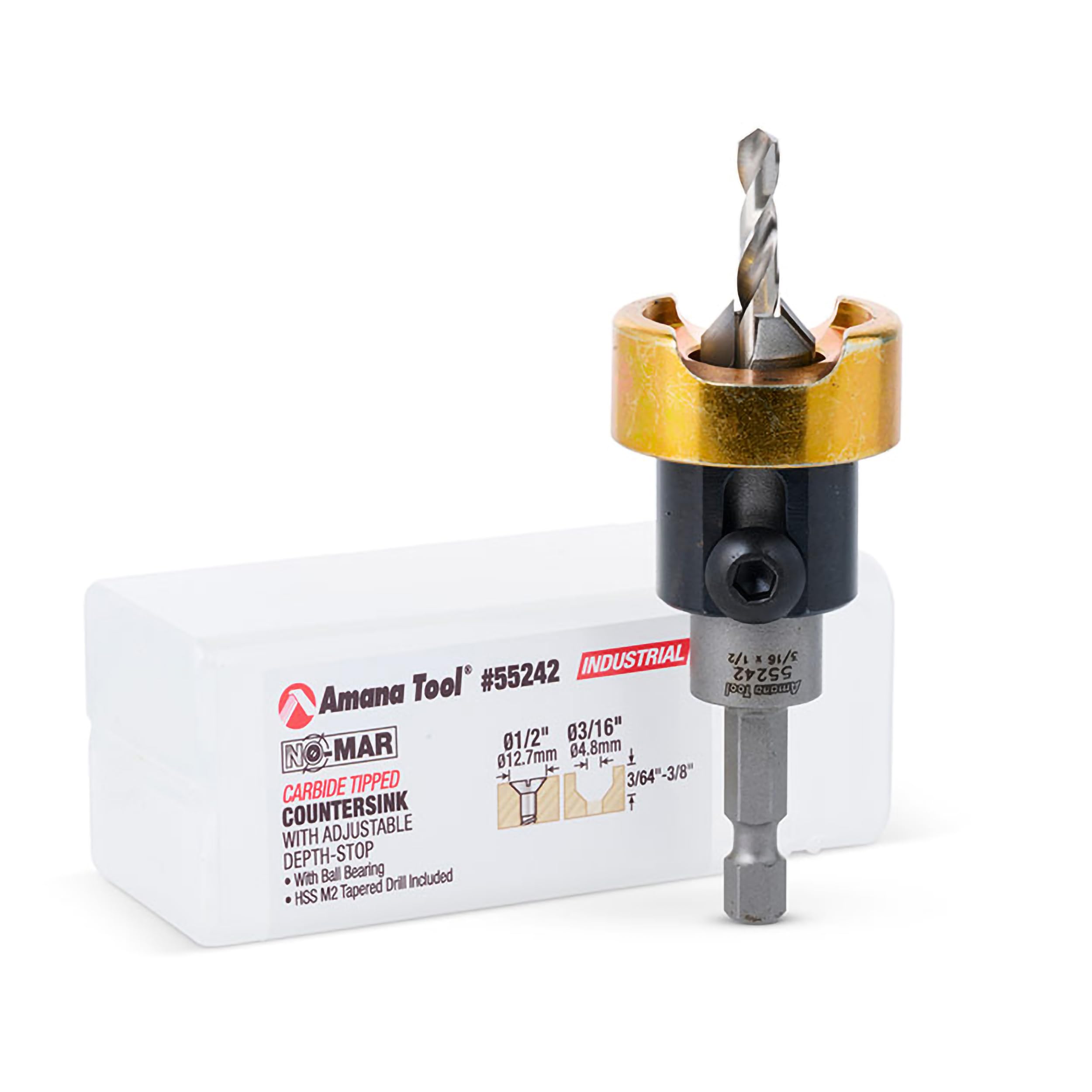 Amana Tool - 55242 Carbide Tipped 82° Countersink With Adjustable Depth Stop & No