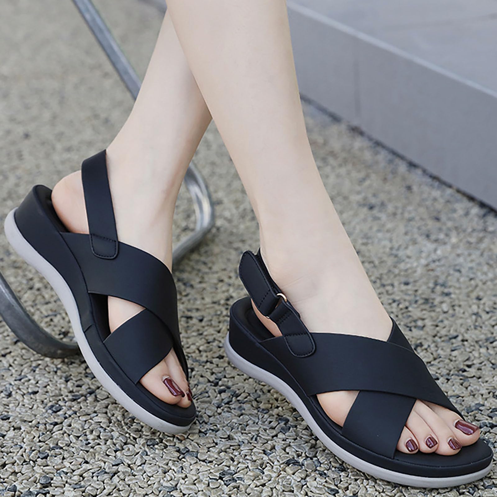 Sandali Eleganti Donna Estive Da Camminata Scarpe piatte con fibbia casual da donna Sandali alla Eleganti Cerimonia Sandalo Gioiello Sandalo Basso Estivo Estivi
