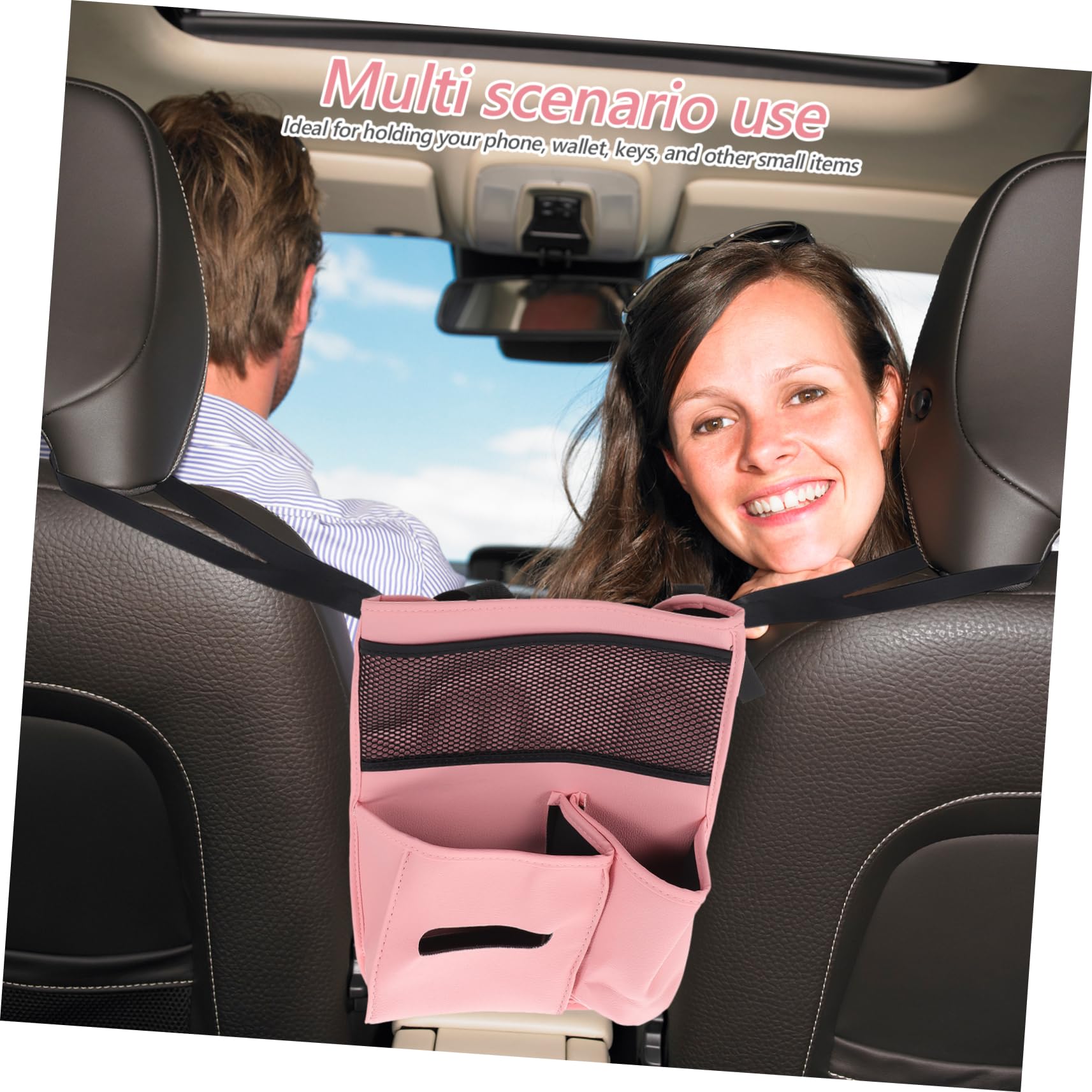 Cabilock Bolsa Organizadora para Coche de Pu Rosa, Asiento Interior | Diseño Multifuncional, Almacenamiento Fiable, Formato Colgante para Respaldo y Reposabrazos