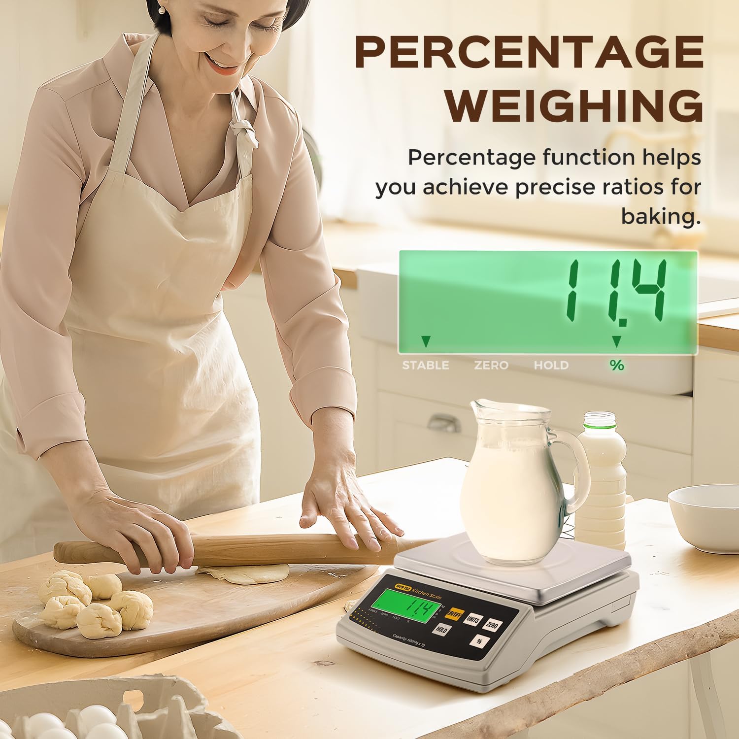 Bonvoisin 2 gr/ 6 kg Báscula de Cocina Digital - g/oz, Porcentaje y Tara | Plato de Acero Inoxidable, Alta Precisión Báscula Alimento para Cocinar, Postres, Velas y Jabones