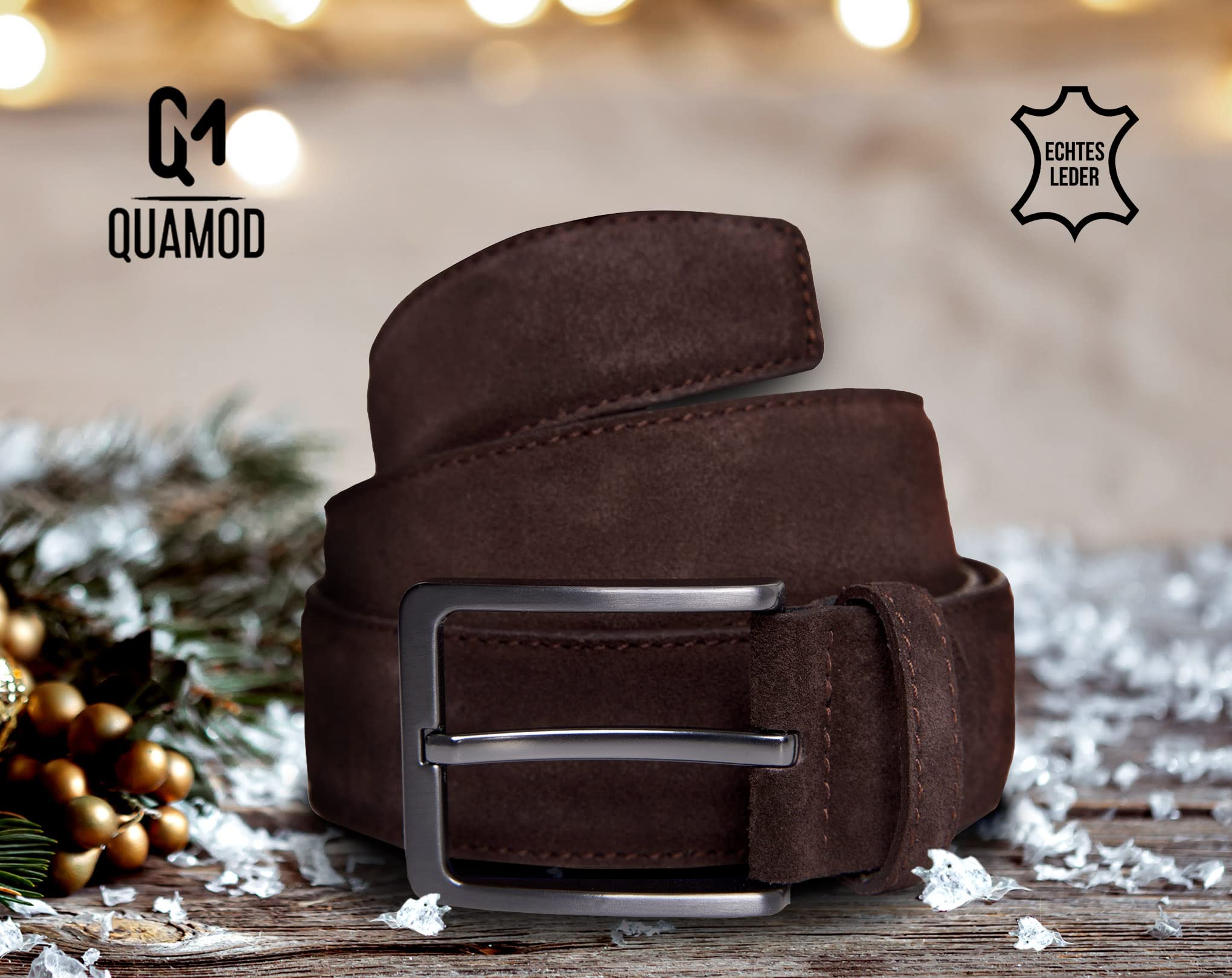 cinturón de hombres cinturón de ante 3,5cm-4cm (35mm-40mm) de ancho | gamuza con caja de regalo | respetuosa con el medio ambiente y de producción justa