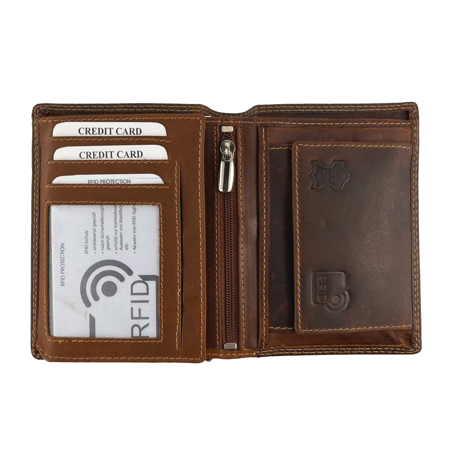 Echt Leder Herren Geldbörse »2751 Wiener Schachtel« Hochformat I mit RFID Schutz I Portemonnaie Groß mit Münzfach I 6 Fächer I Geldbeutel für Männer I Brieftasche Wallet Portmonee braun