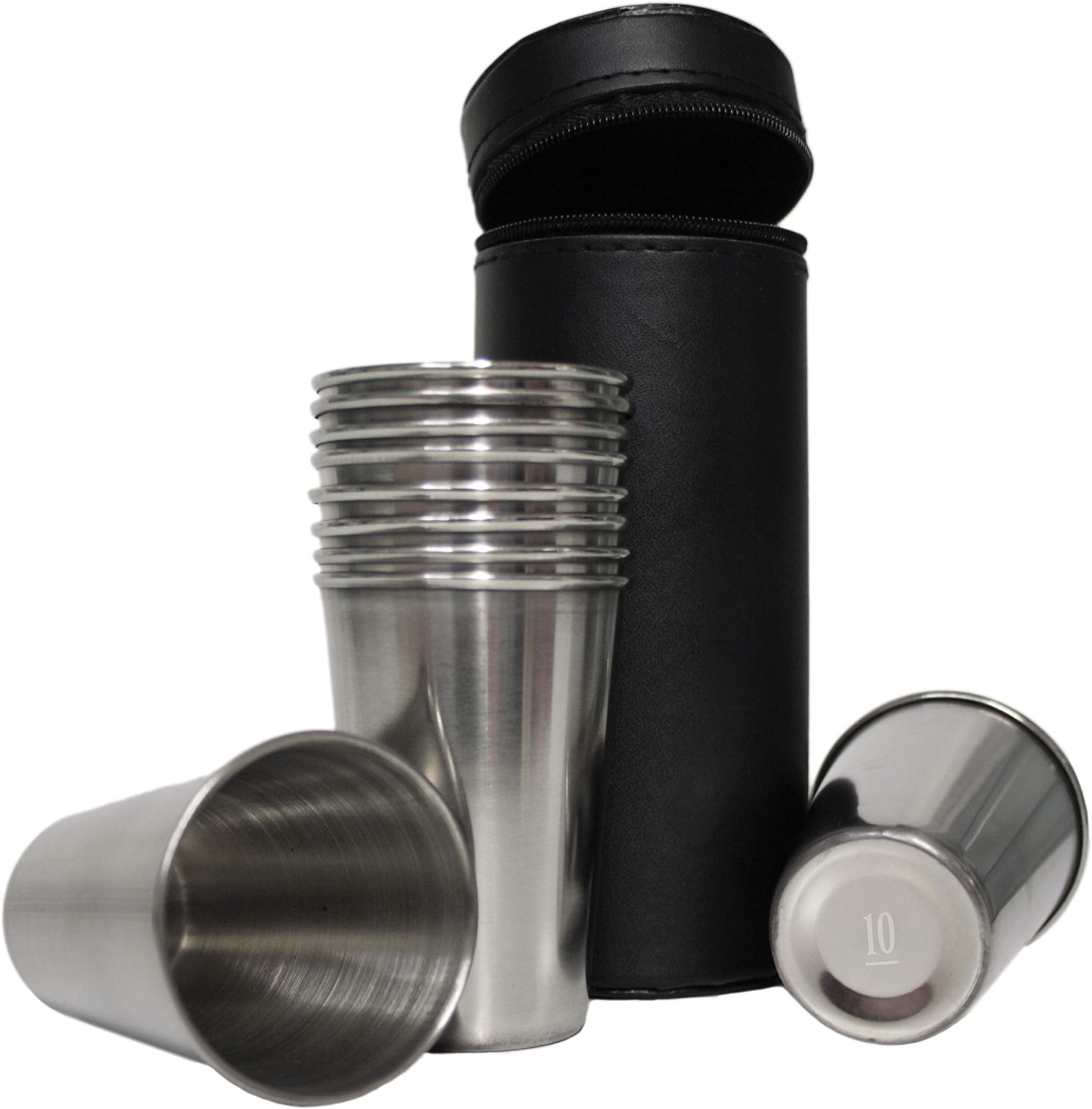Shooting Peg Position Finder Cup Set - Stirrup Set Black Leather Hip Flask Shot New