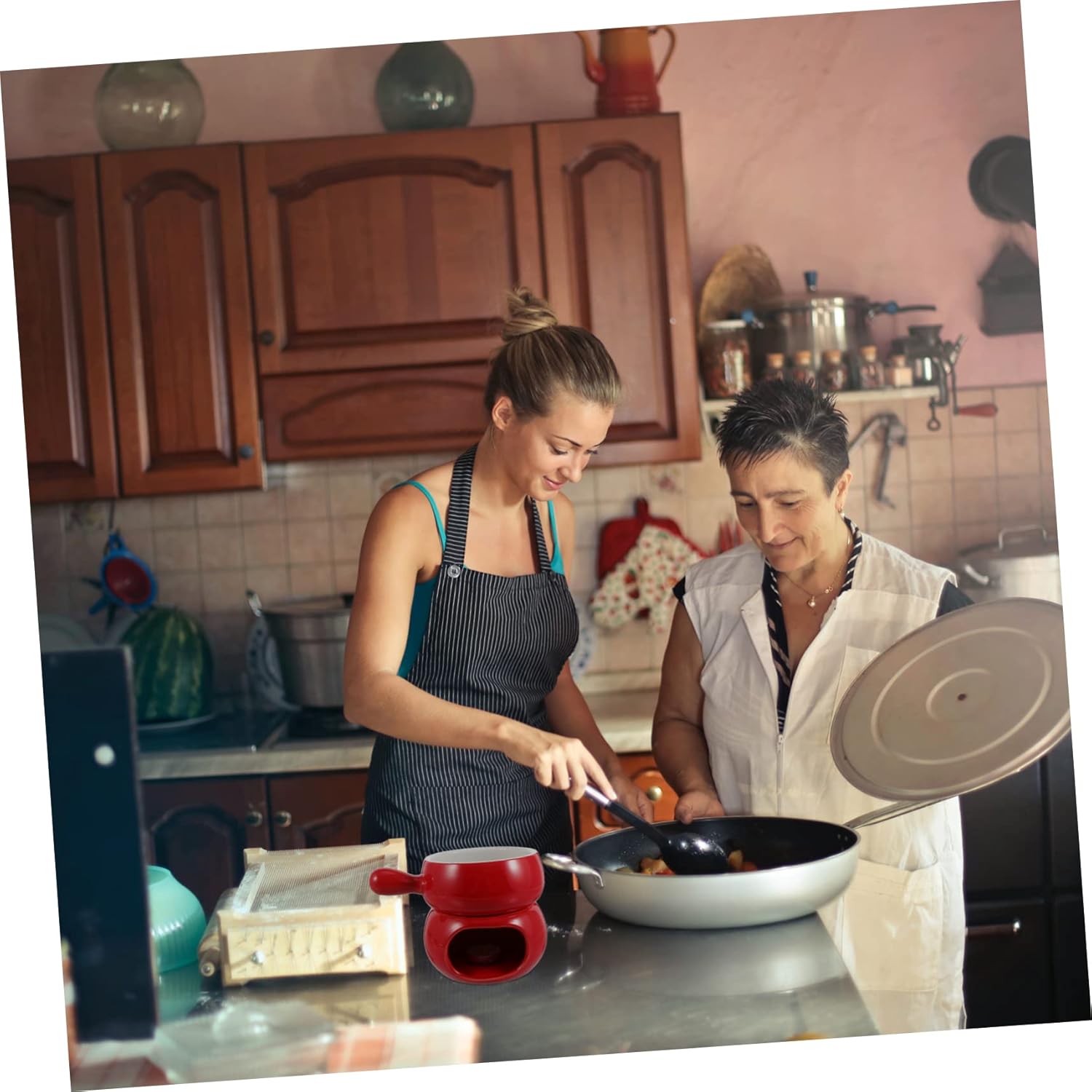 Cabilock Cheese Melting Pot Handle Ceramic Fondue Set for Chocolate and Cheese for Parties and Family Gatherings