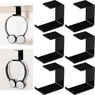 Weysat Under Desk Headphone Hook Hanger Purse Hook for Table with Adhesive Tape Acrylic Hanger Under Desk Mount for Most Headphone Purse Umbrellas(Black,6 Pcs)