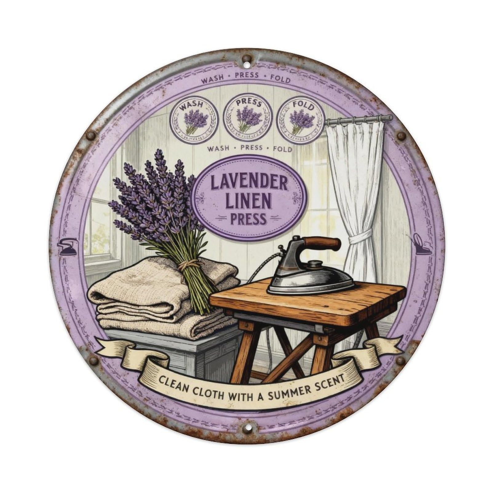 Lavender Linen Press Sign Metal Tin Sign Plaque