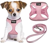 YIMEIS No Pull Dog Harness & Leash Set - Reflective Adjustable Soft Mesh Vest for Small/Medium Dogs & Cats, Pink XS