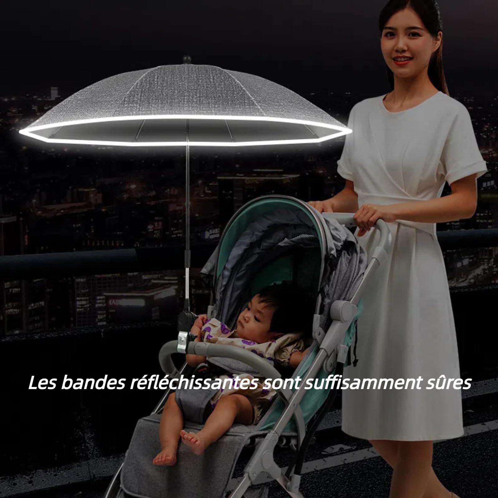 Ombrelle Poussette Universelle, Parasol Anti Uv pour Landau, Protection UV 50+，Diamètre 85 cm, Flexible et Orientable, Compatible avec la plupart des poussettes (vert)