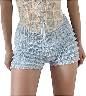 2025 - Pantalones cortos de moda con ribete de encaje para mujer, elegantes pantalones cortos casuales de verano para el día a día Pantalones cortos de lencería para hombre