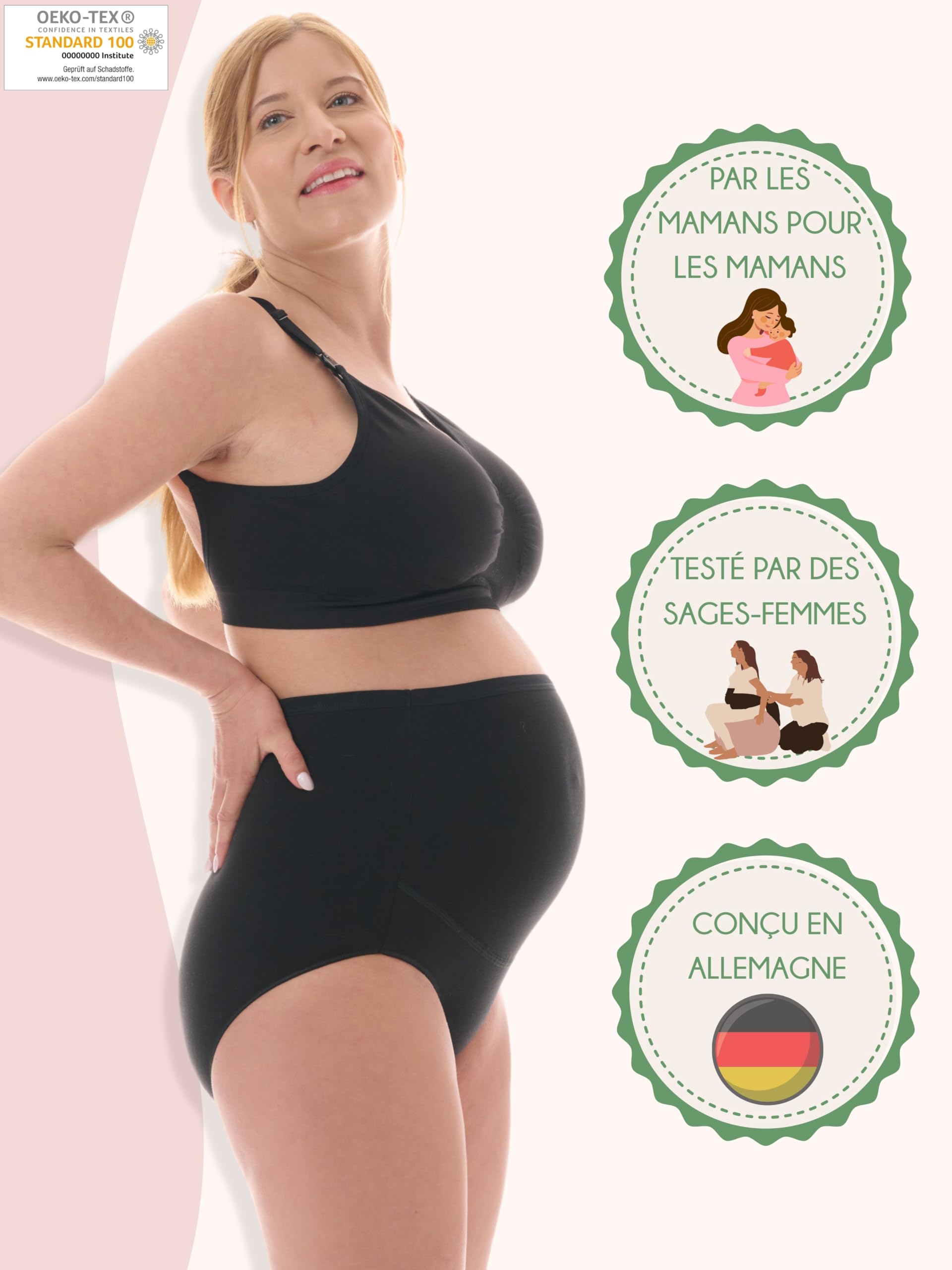 Herzmutter Culotte de Grossesse - sous-vêtements maternité - Culotte maternité Femme - Slip pour Femmes Enceintes - Coton Extensible - 5100