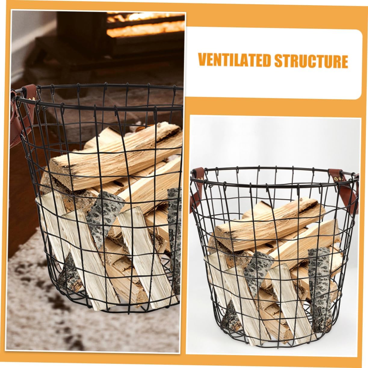 BESPORTBLE Iron Wire Utility Storage Container Round Firewood Basket Metal Laundry Hamper Farmhouse Organizer Bin Handheld Small Iron Bucket