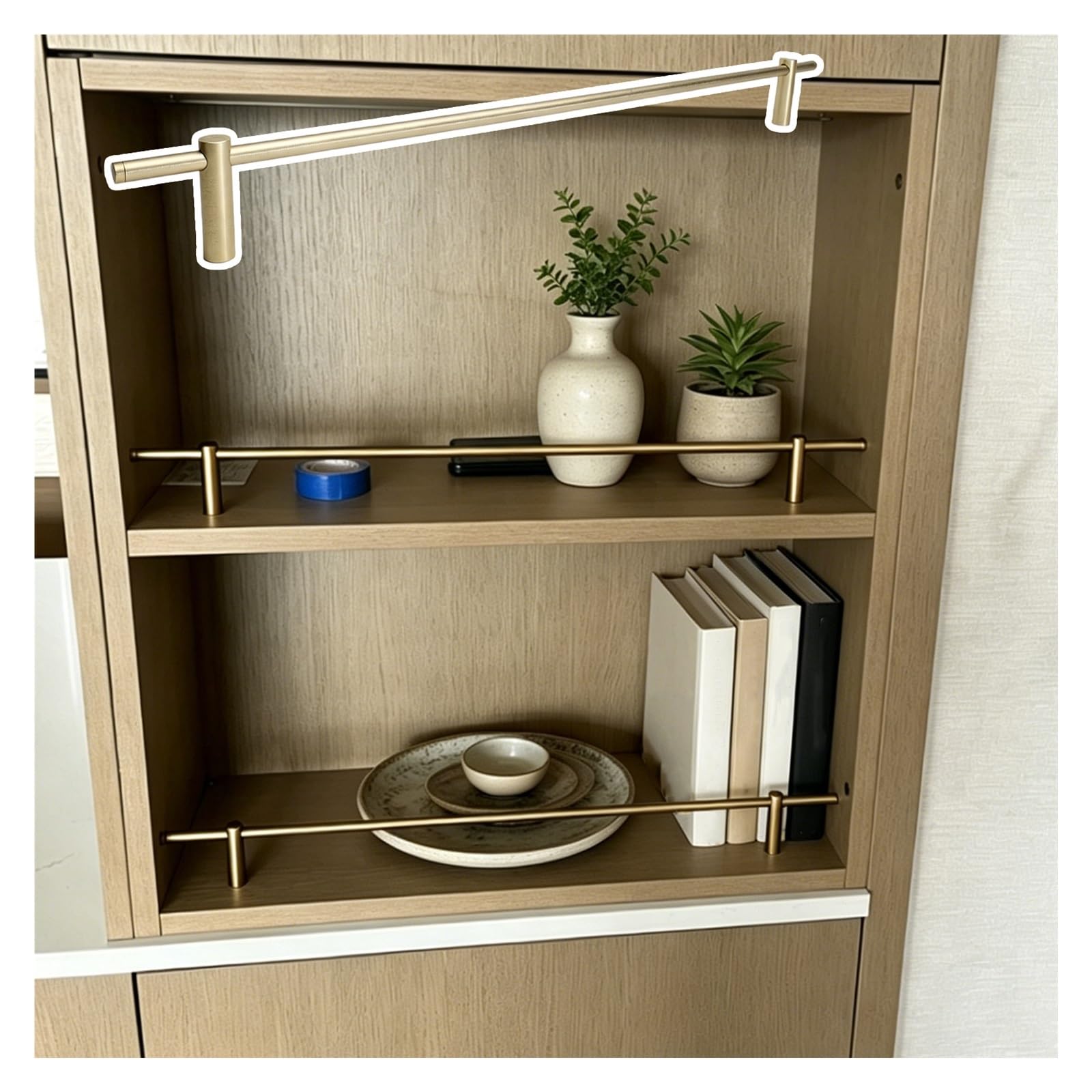 DJPHOFS Gallery Rails for Shelves Hardware Heavy Duty, Decorative Shelf Railing Bar for Closet/Cabinets, Tipping Shelf Rail Fence Set Minimalist(Gold,58cm/23in)