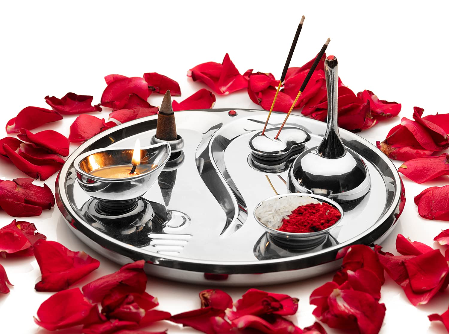 Podwójna ścianka ze stali nierdzewnej - Pooja Thali - 6 szt., prezent okazjonalny, Puja Thali, prezent i prezent Diwali