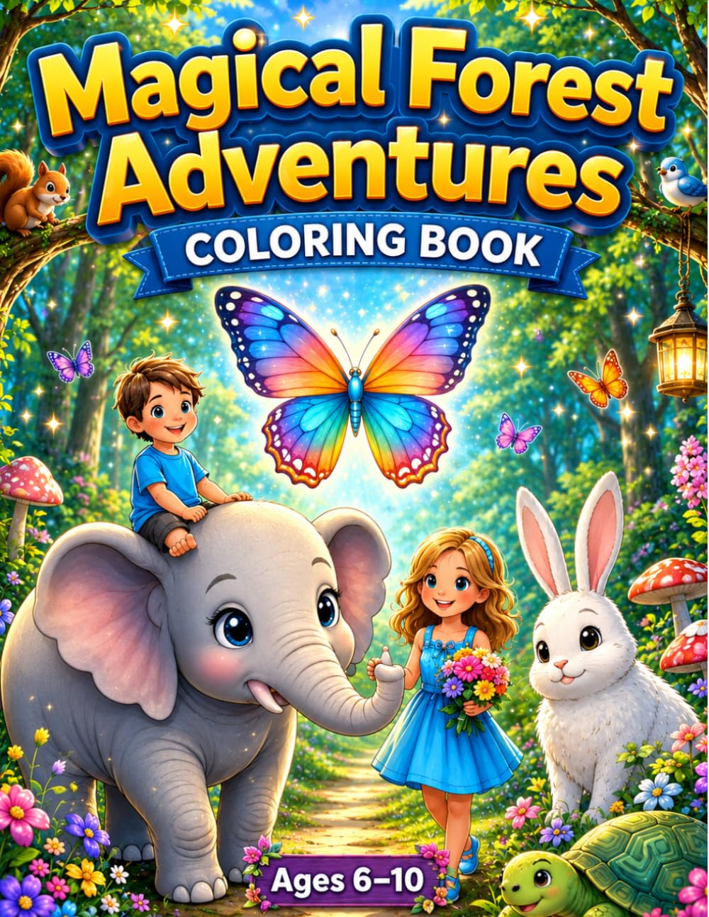 Magical Forest Adventures Coloring Book: Cute Kids, Giant Animals & Enchanted Forest Friends