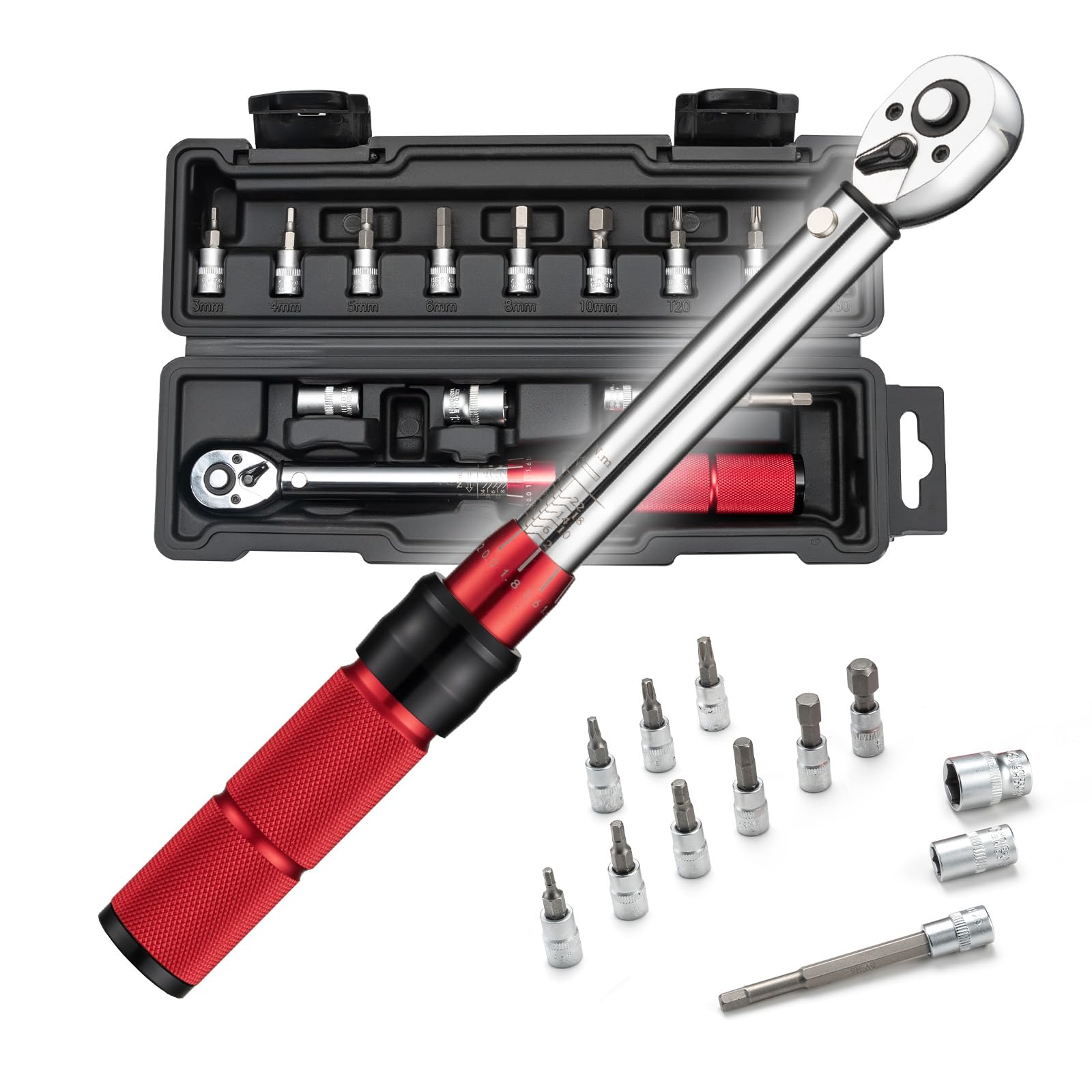 ROCKBROS Bike Torque Wrench Set 2-24 Nm, 1/4 Inch Drive Dual Direction Adjustable with 72-Tooth Ratchet, 12 PCS Bits & H5 Extension, for Bike Maintenance, E-Bike, Motorcycle