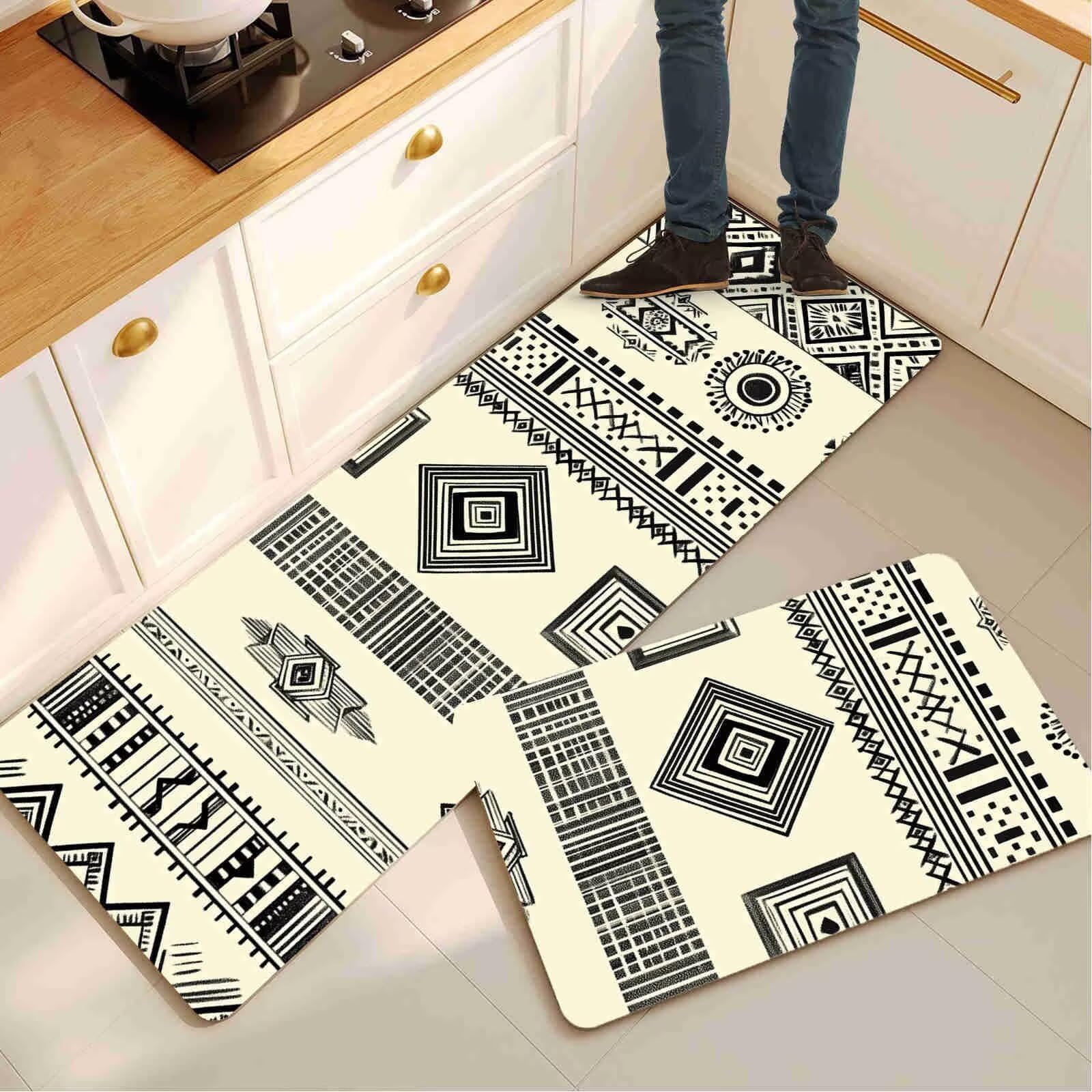 Alfombras de cocina 2 piezas Totem 45x70+45x140cm, textil lavable y antideslizante