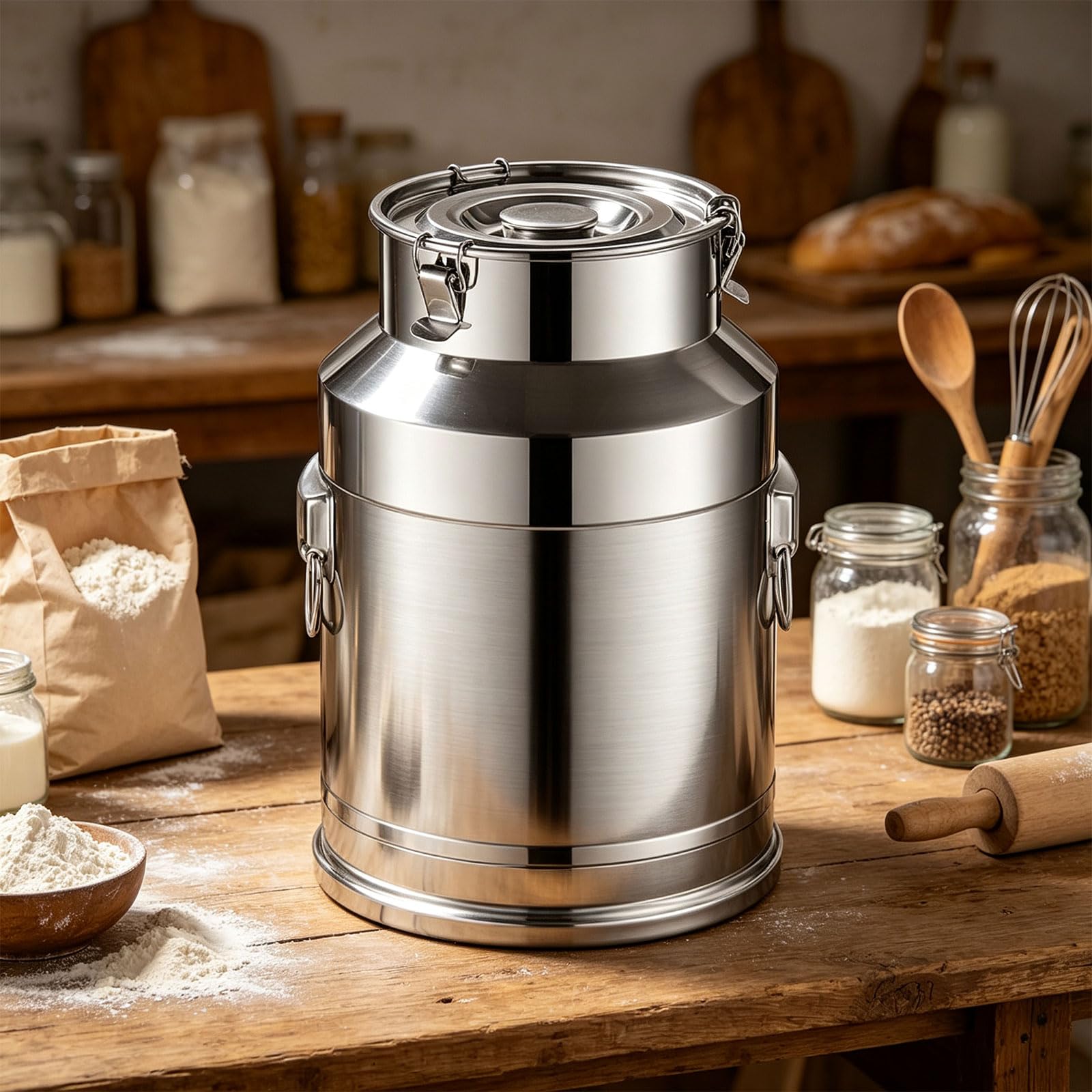 Latta per Latte Secchio di Stoccaggio in Acciaio Inossidabile 304 con Coperchio, Secchio per Latte Contenitore Ermetico per Conservare Vino, Olio, Latte, Cereali,42L(30 * 64cm)